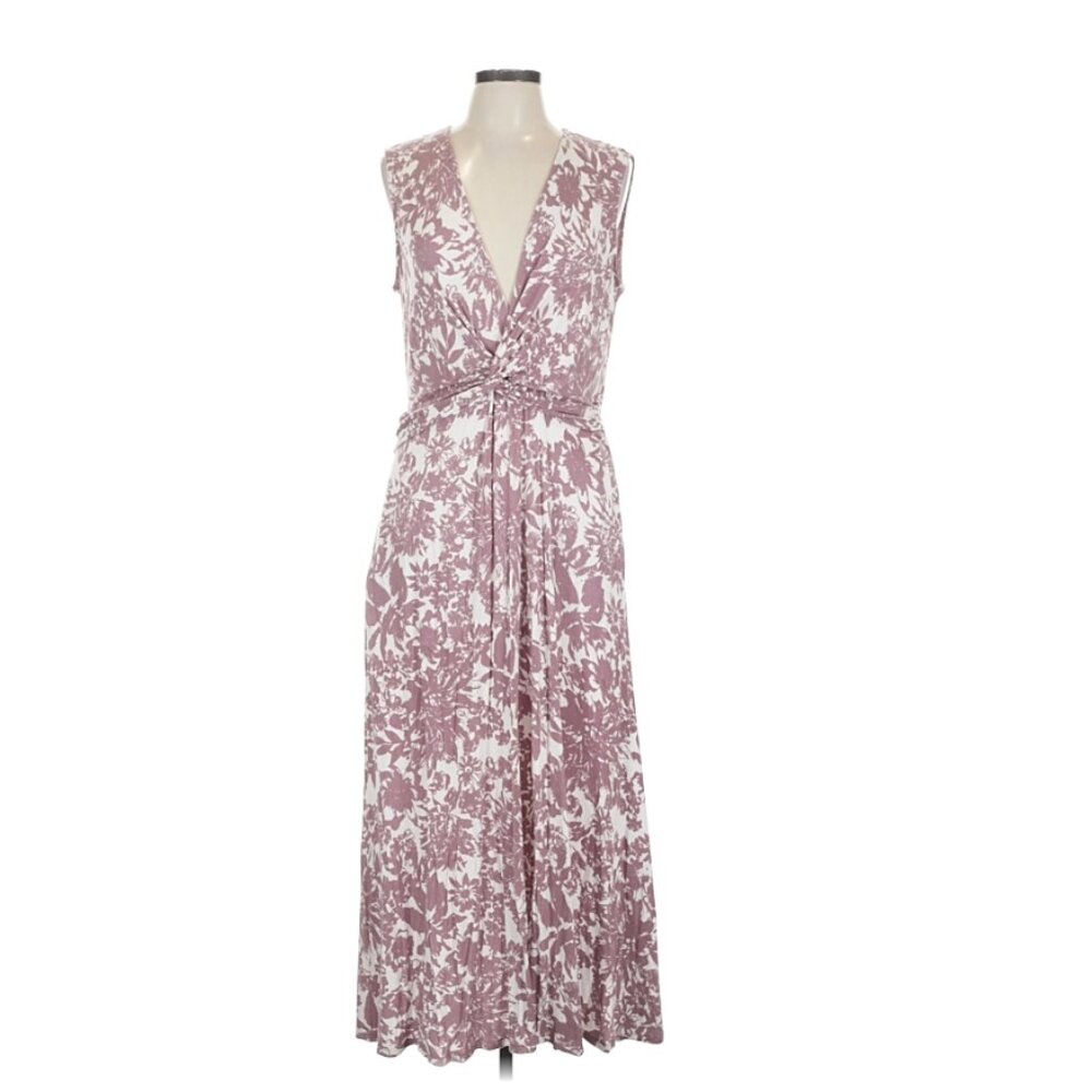Amour Vert Olive Dream Modal Floral Midi Dress XL Knot Waist Pink